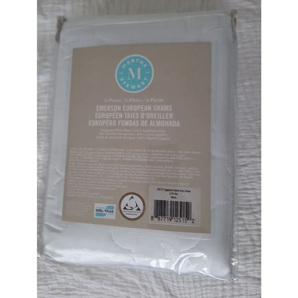 NWT Martha Stewart White XL Pillow Quilted Shams Luxury Egyptian Cotton